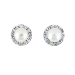 White Freshwater Pearl Studs with Cubic Zirconias